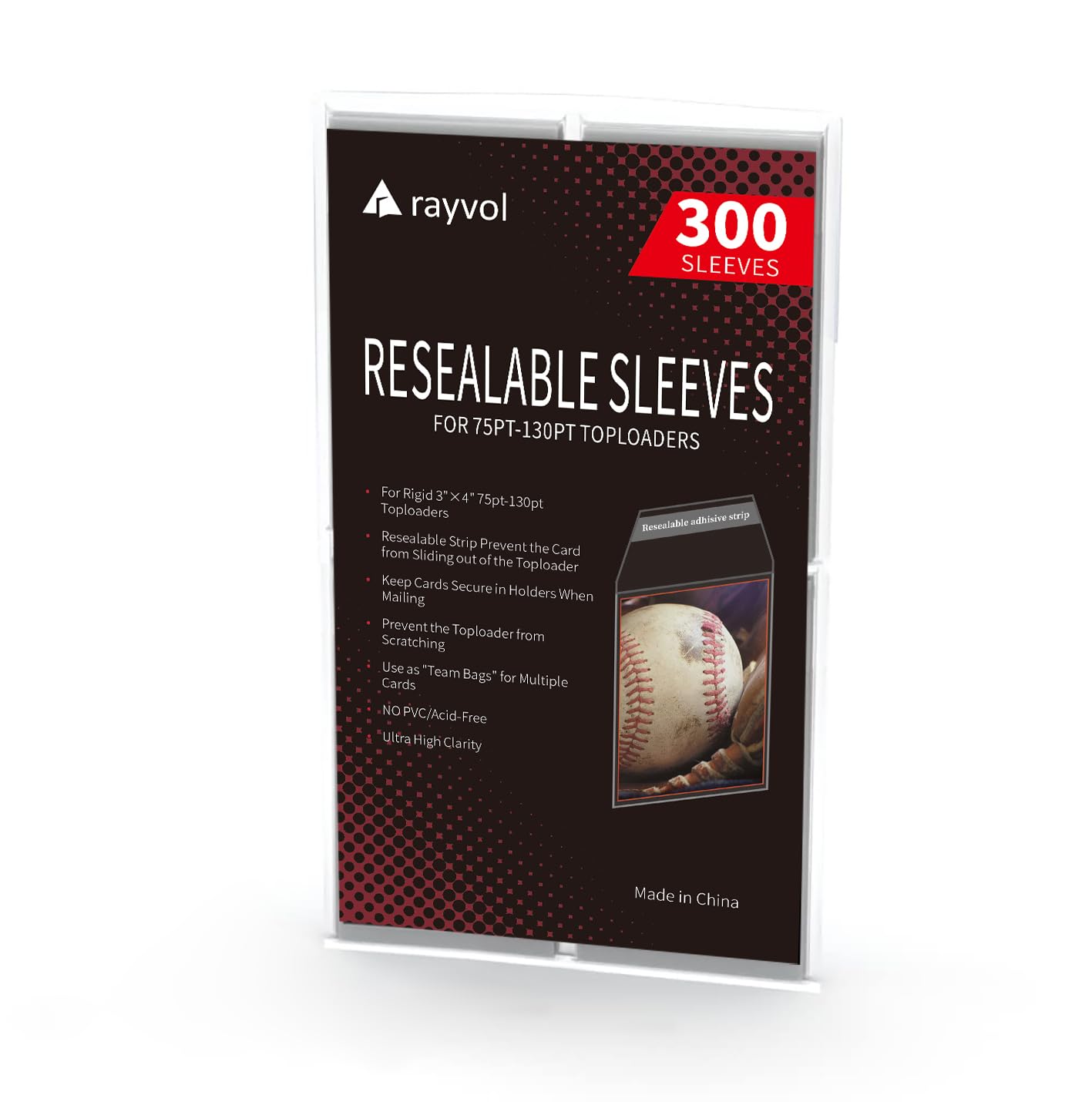 Rayvol Top Loader Sleeves - Resealable Team Bags For 75-130Pt Rigid Toploader Card Holders (300Pcs)