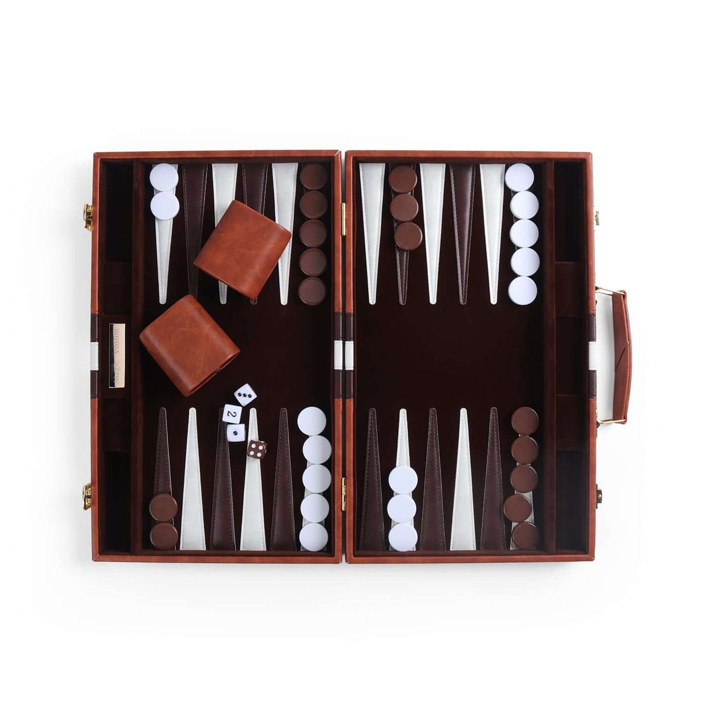 Magic Vosom Travel Medium 15 Inch Backgn Brown Sets Classic Board Game with enhanced Leather Case Portable Travel Strategy Backgn Game Sets for mature-themeds Kids (Brown Medium)