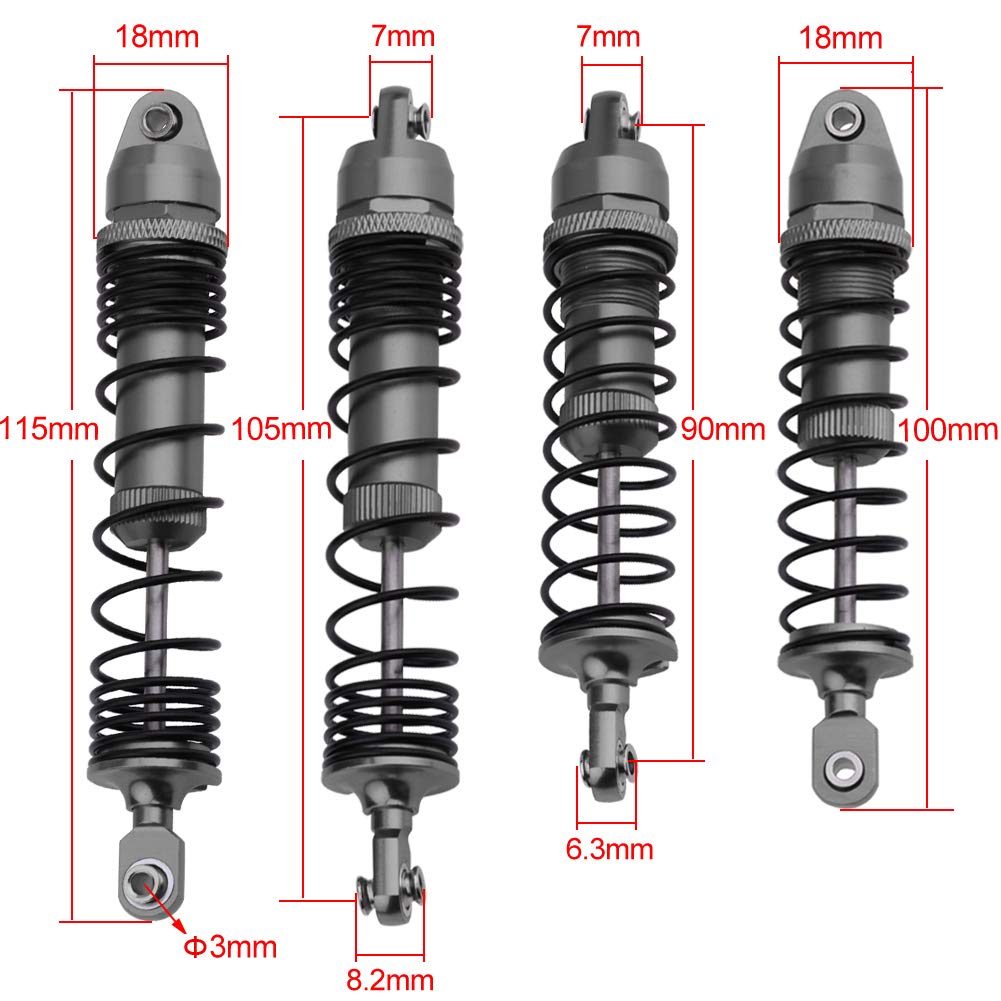 HobbyPark Aluminum Shocks for 1/10 Traxxas Slash Rustler Stampede 2WD 4x4 Hoss Bandit VXL Upgrades Shock Absorber Damper Set, Re
