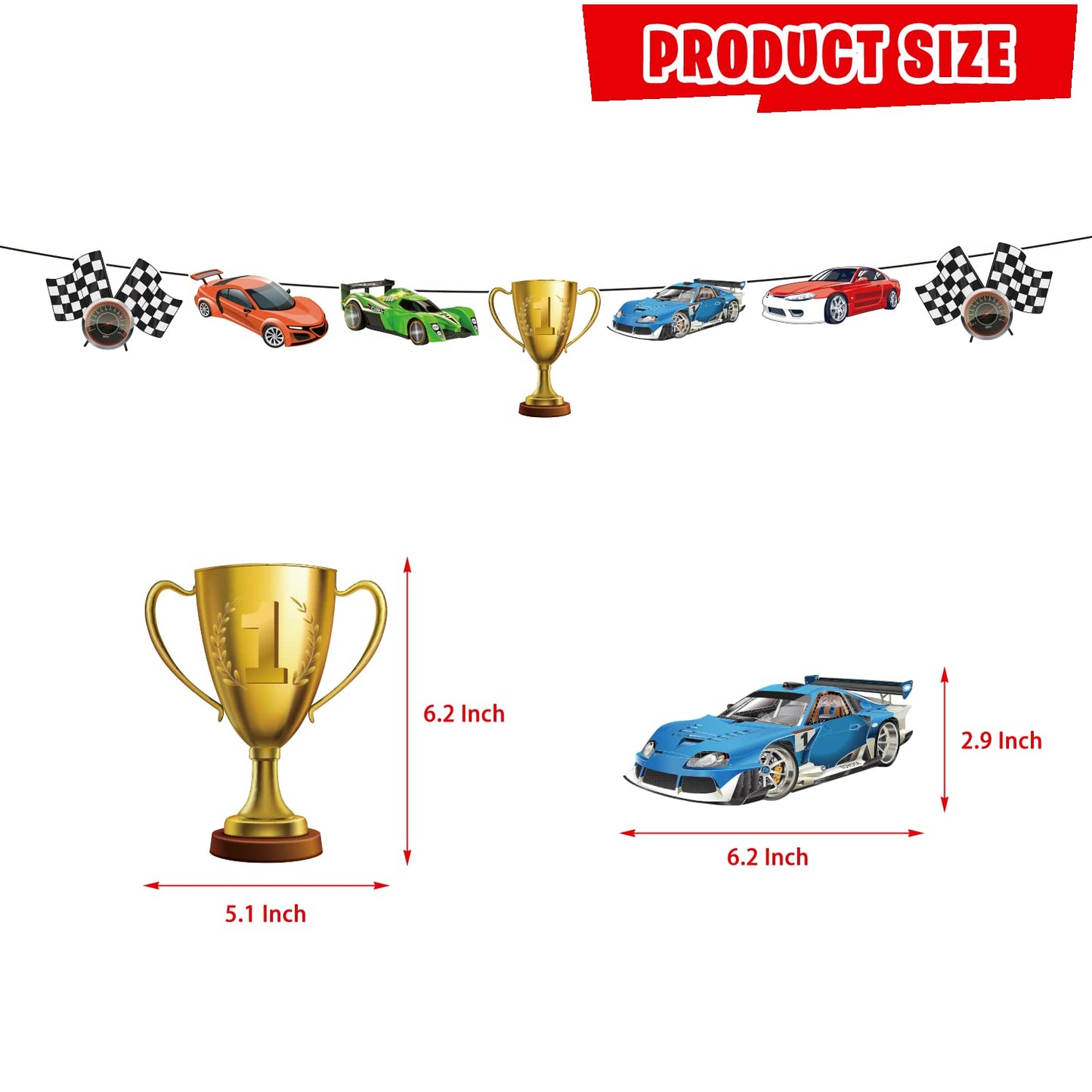 Mpanwen Race Car Birthday Party Supplies, 142 Pcs Racecar Racing Party Decorations For Boys Baby - Backdrop, Banner, Cake, And C