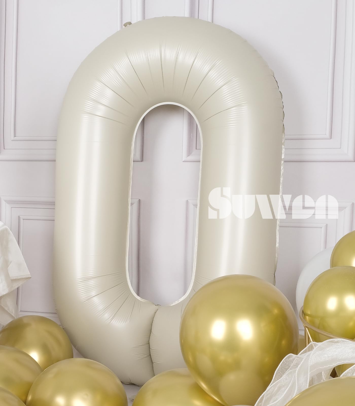 Suwen 40 Inch Cream White Large 0 Balloon Numbers Big Foil Helium Number Balloons 0-9 Jumbo Happy 0Th Mylar Birthday Party Decor