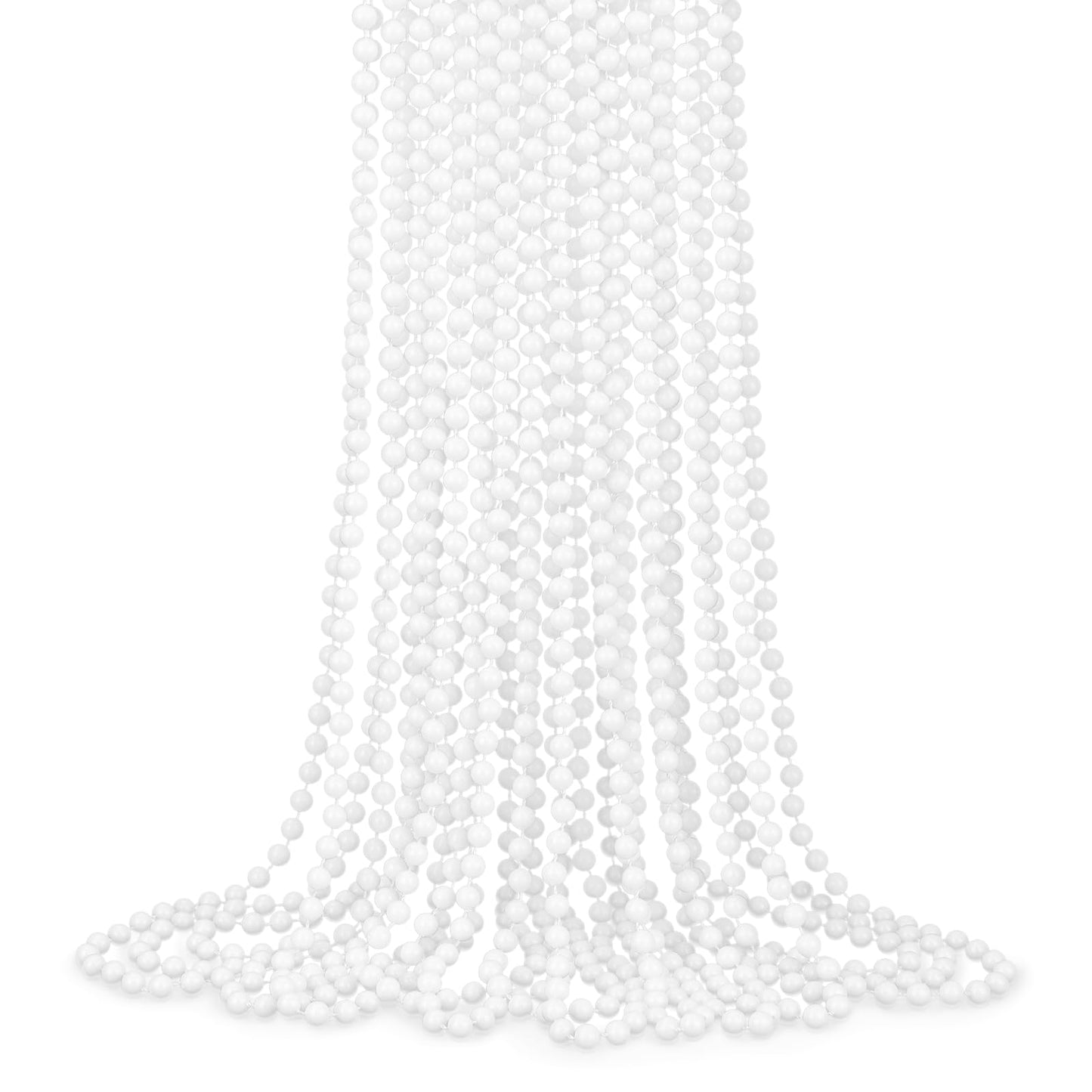 YAXINRUI 33 Inch 7 mm White Bead Necklaces, 15pcs Mardi Gras Beads Bulk Round Beaded Necklaces Costume Necklace for Mardi Gras P
