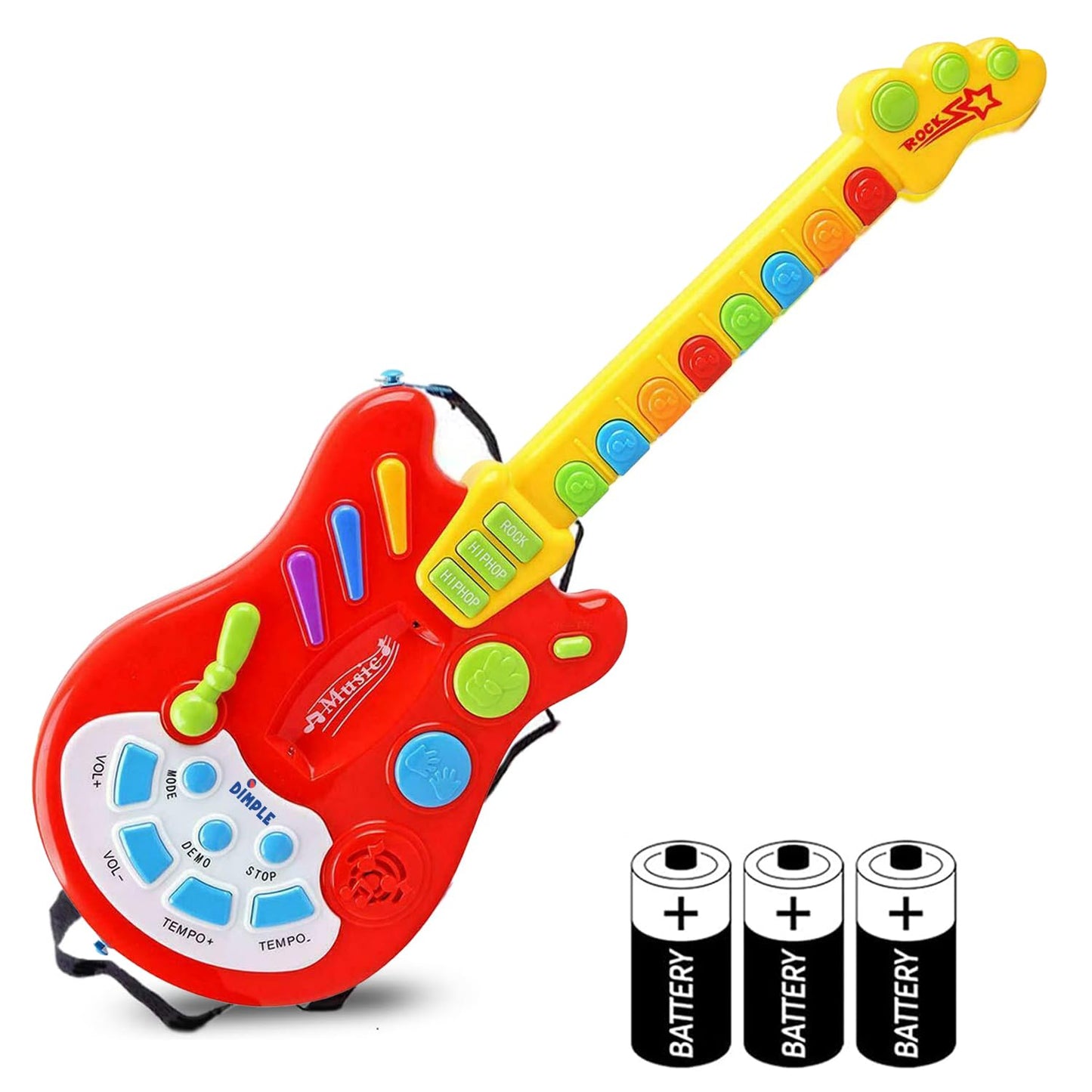 Dimple Kids Handheld Musical Electronic Toy Guitar With Over 20 Interactive Buttons, Levers And Modes For Children, Best Toy For Girls & Boys (Guitar With Batteries)