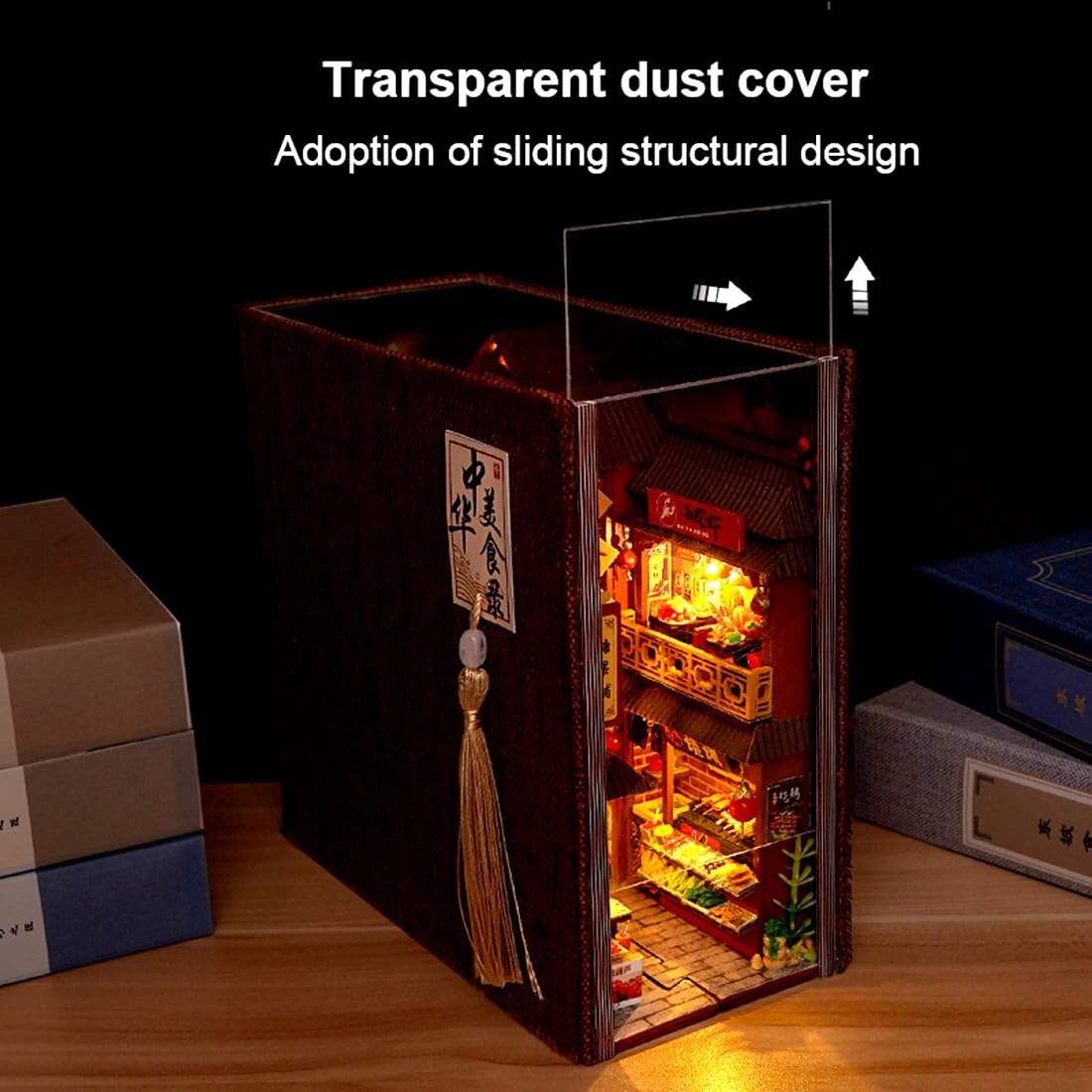 TOPBSFARNY DIY Food Court Miniature Book Nook Kit 3D Model Wooden Dollhouse Booknook Craft Kits Room Decor Miniature Model House for mature-themed and Teens Gifts for Family and Friends