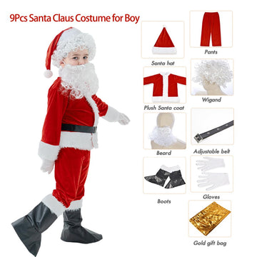 Nsddm Boys Santa Costume Christmas Costumes Santa Claus Cosplay Party Suit For Boy Kids Children 9Pcs (Small), Red