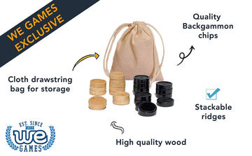 WE Games Checkers Pieces Only Wooden Checker Board Game Pieces 24 Brown and Natural Stackable Player Pieces with a Drawstring Storage Bag 1.25 Inch Diameter Carved Versatile Game Pieces