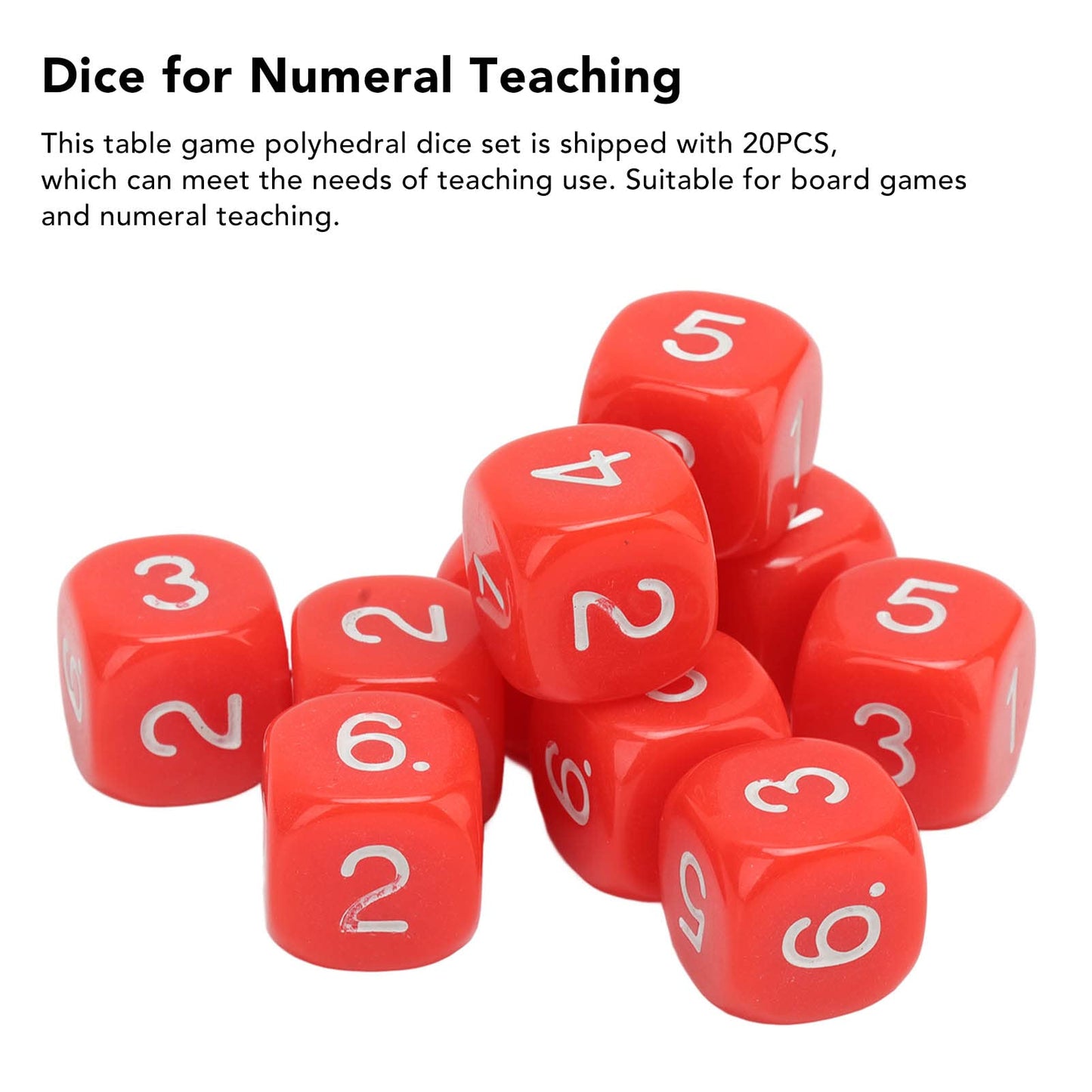 Number Dice, 20Pcs Plastic 6 Sided Game Dice 16Mm Round Corner Polyhedral Dice Set For Numeral Teaching Board Games (Red)