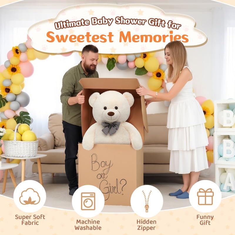 MorisMos Bow Tie Giant Teddy Bear 4 Feet, 47inch Stuffed Animal Big Teddy Bear Plush, Classic Girlfriend Boyfriend Gift, White