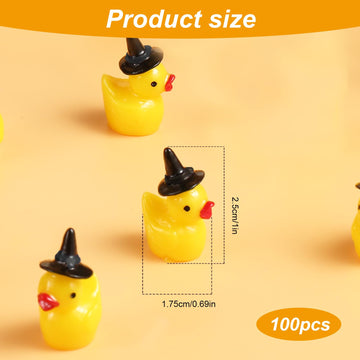 100Pcs Mini Resin Duck, Miniature Ducks Halloween Witch Hat Resin Duck Mini Resin Ducks For Crafts School Dollhouse Halloween Decoration (Black Wizard Hat)