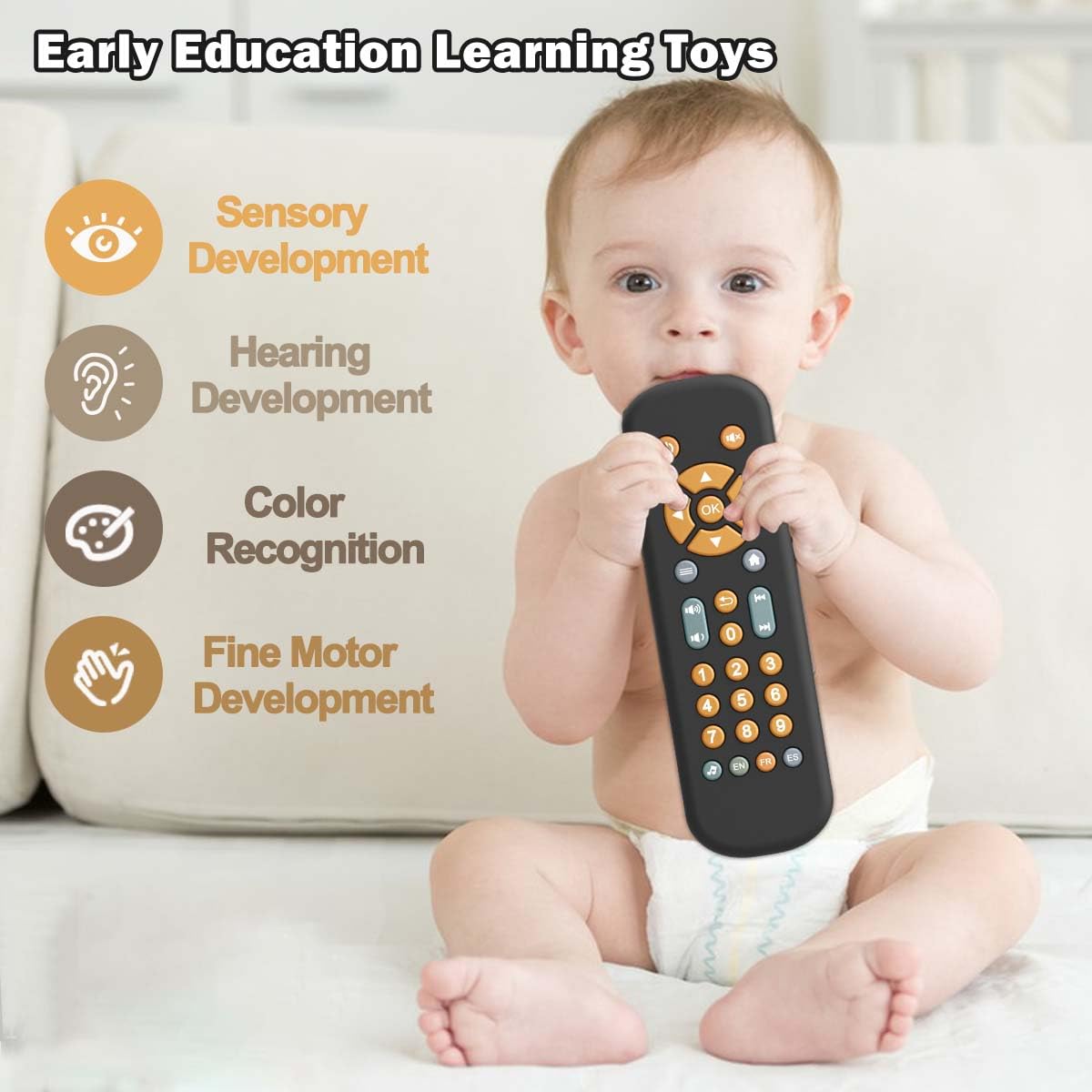 Baby Tv Remote Control Toy With Music, Tv Remote Toy With Realistic Light And Sound - English, French And Spanish 3 Language For Infant Toddler Play Remote Musical Toys, Bpa Free