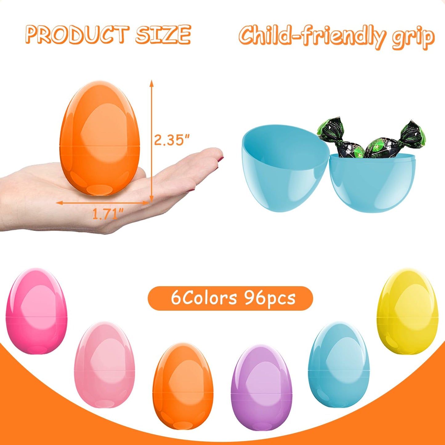 Hdlnkak Pastel Colors Easter Eggs 2.36 Inch, 96 Pcs Vibrant Fillable Plastic, Colorful Bright, Perfect For Egg Hunt, Surprises,