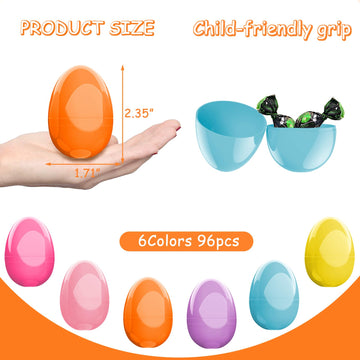 Hdlnkak Pastel Colors Easter Eggs 2.36 Inch, 96 Pcs Vibrant Fillable Plastic, Colorful Bright, Perfect For Egg Hunt, Surprises,