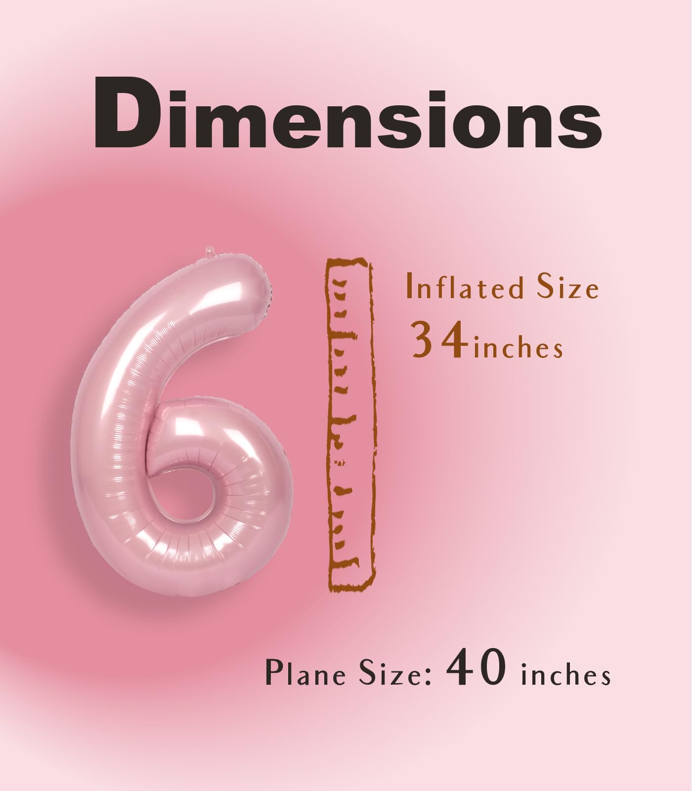 Suwen 40 Inch Pink Large 6 Number Balloons Big Foil Helium Number Balloons 0-9 Jumbo Happy 6Th Mylar Birthday Party Decorations