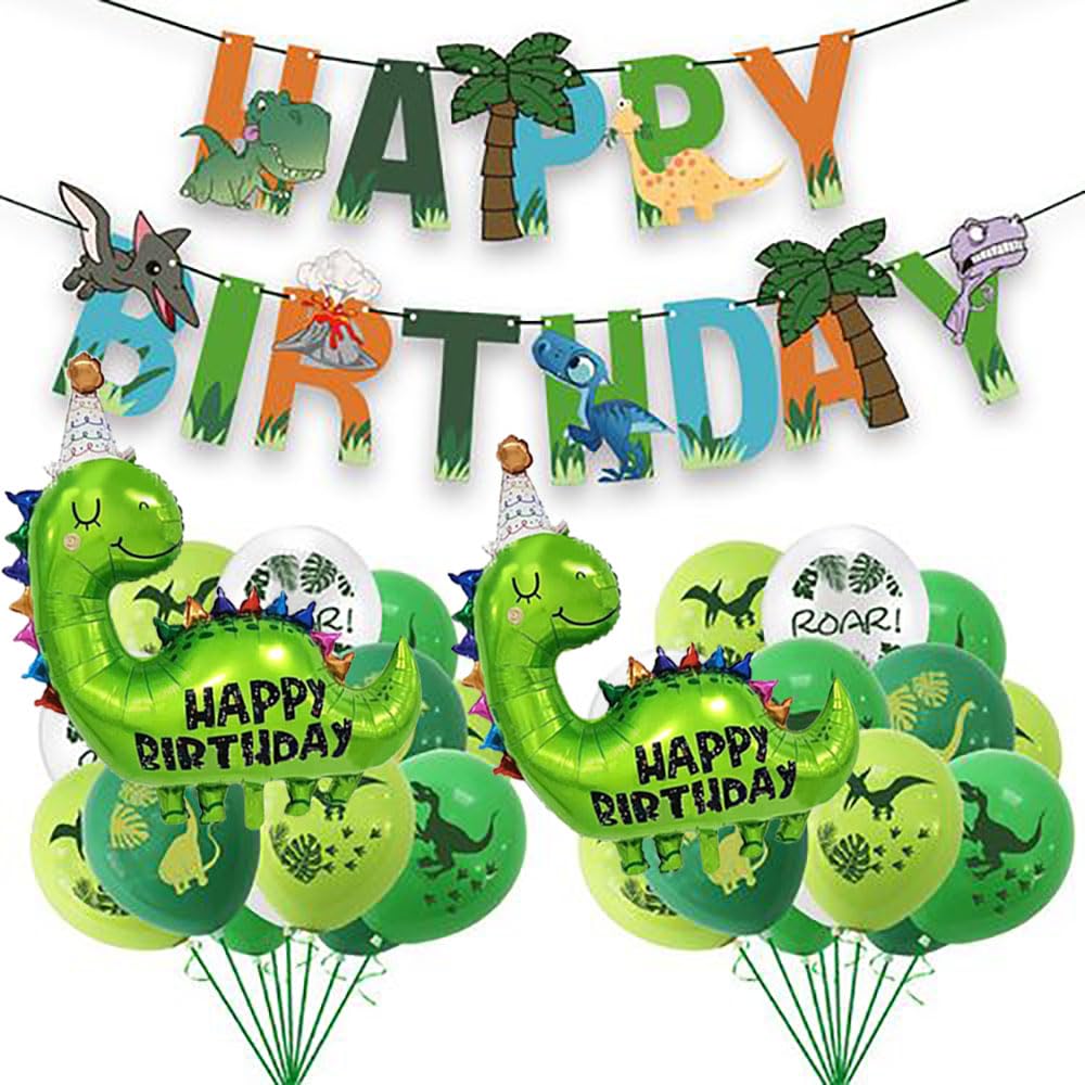 Samoka Large Green Dinosaur Balloons,2 Pcs 35 Inch Birthday Decoration Balloons,Birthday Decoration Balloons For Kids,Happy Birt