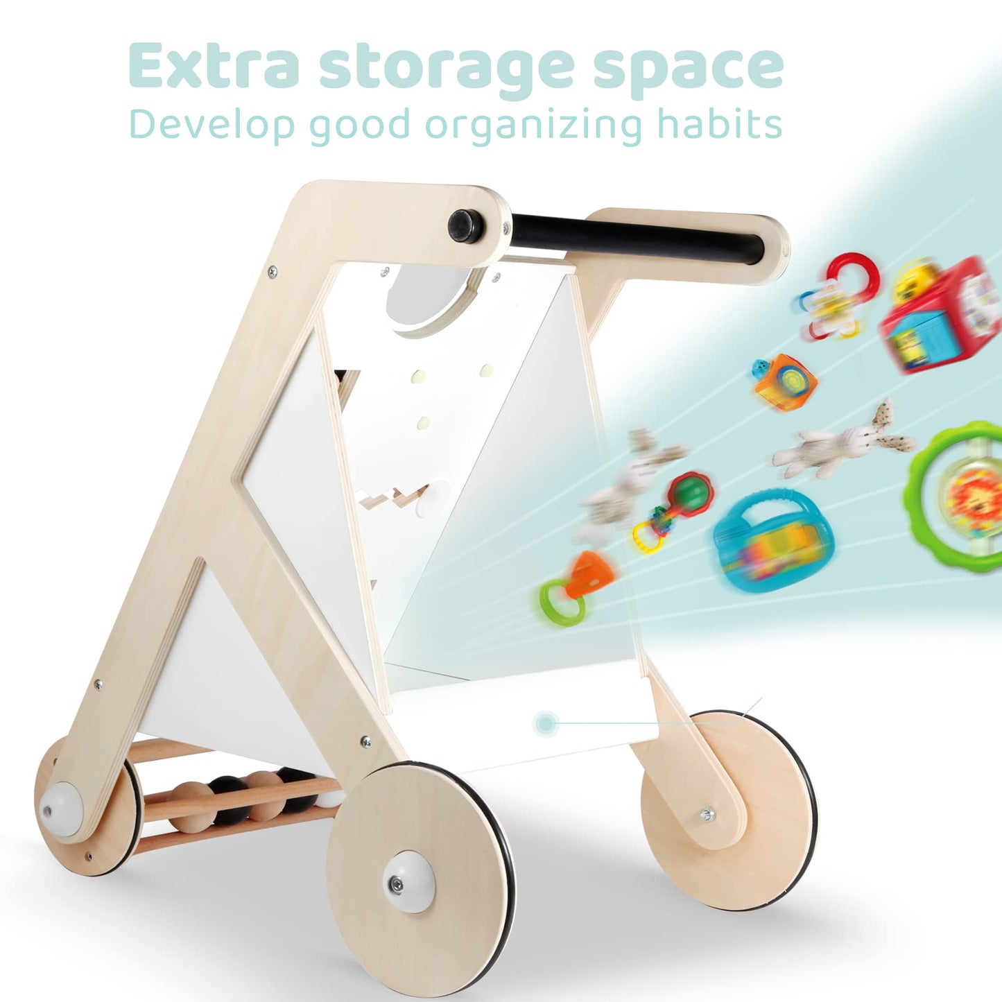 Beright Wooden Baby Walker With Roller, Push And Pull Learning Activity Walker, Multi-Functional Kids’ Activity Toy, Multiple Activities Center, Develops Motor Skills & Stimulates Creativity, Natural