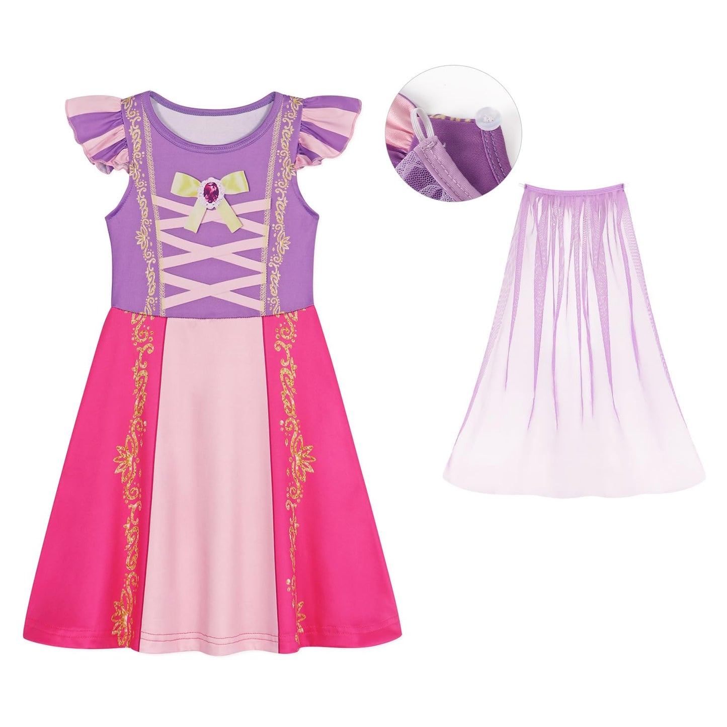 Wonderbabe Girls Rapunzel Dress Princess Costumes Halloween Christmas Birthday Party Dress Up For Little Girls With Cape Size 1-2T