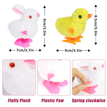 FOIMAS Easter Wind Up Toys,12 Pack Plush Bunny Chick Jumping Toy for Kids Easter Basket Stuffers Goodie Bag Filelr Party Favor S