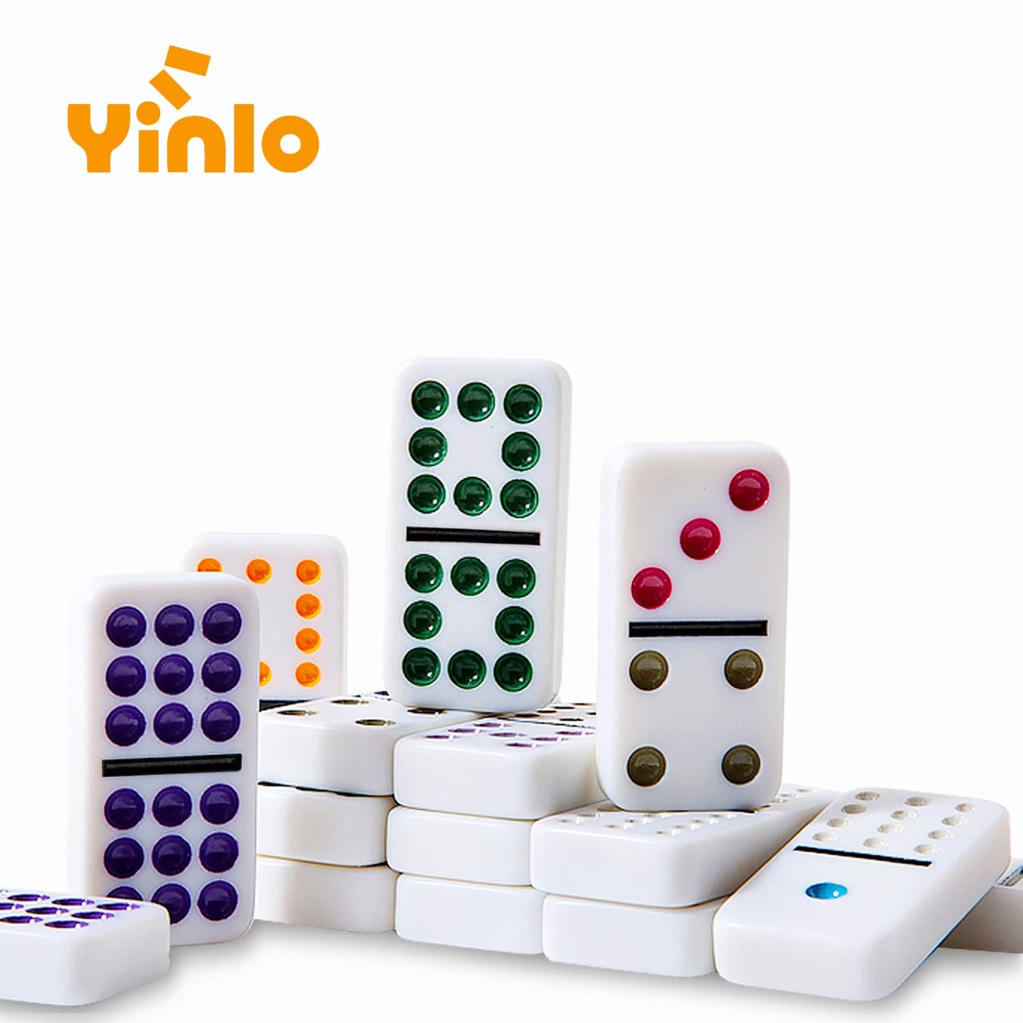Yinlo Mexican Train Dominoes Set - Double 12, 91 Colored Tiles, Aluminum Case, Green Hub, Travel-Friendly Game
