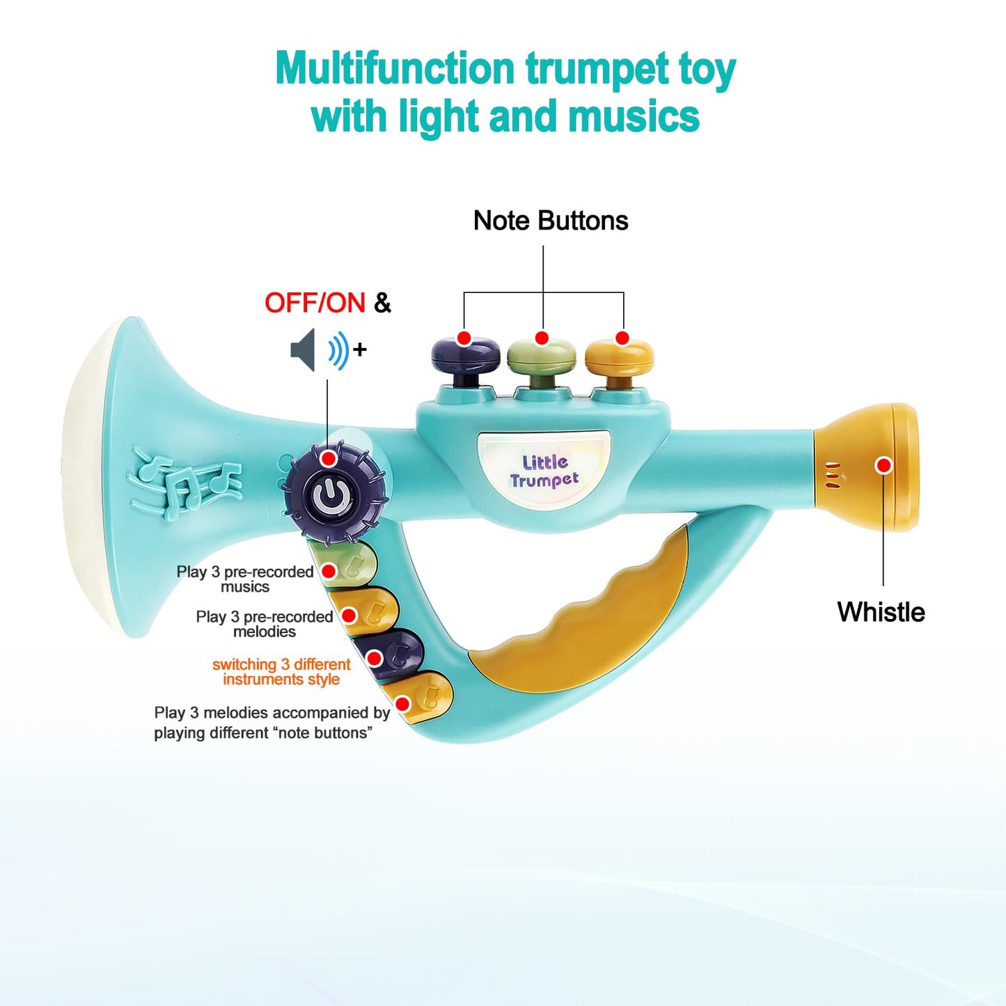 Generic Toddler Musical Instruments Toy, Trumpet, Harmonica, Recorder Flute For Kids Baby, Musical Toys Set For Children, Gifts For Boys Girls Ages 2 3 4 5, Blue