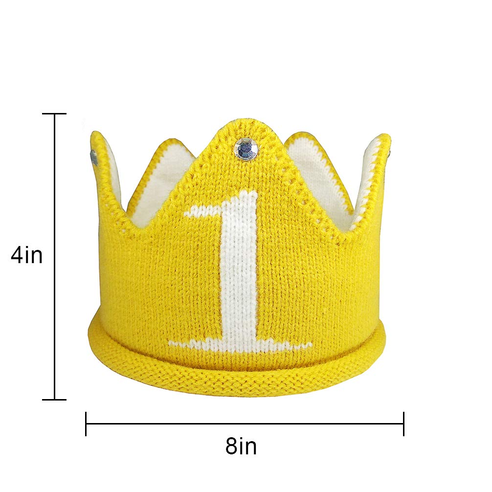 Lujuny Knit 1st Birthday Hat - Soft Baby Crown Headband Cap for Party Costume Photoshoot (YELLOW)