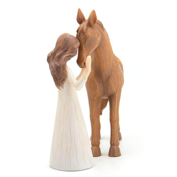 Horse Gifts For Girls Women - Girl Embraces Horse Figurine Gifts For Horse Lovers Women Sculpted Hand-Painted Resin Horse Decor