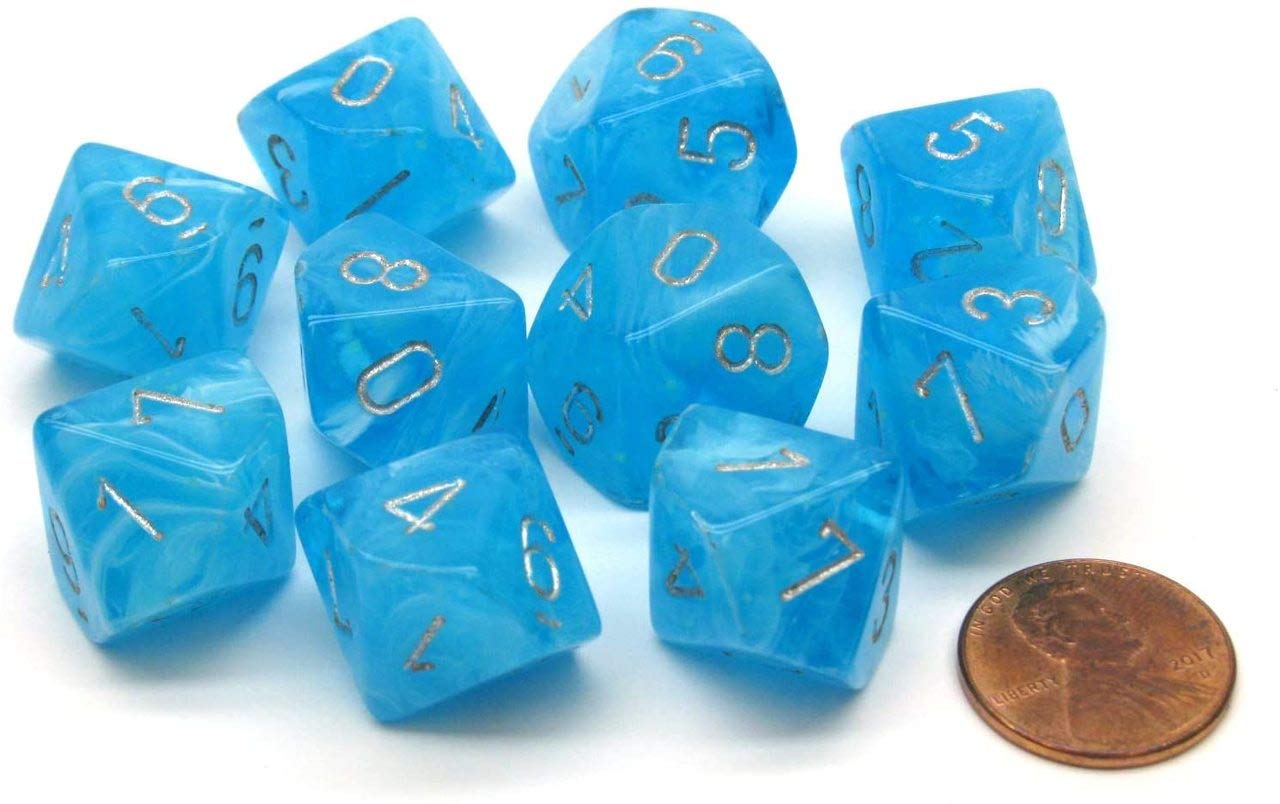 Chessex Manufacturing Chx27366 D10 Clamshell Gnd Luminary Sky & Silver Dice - 10 Piece