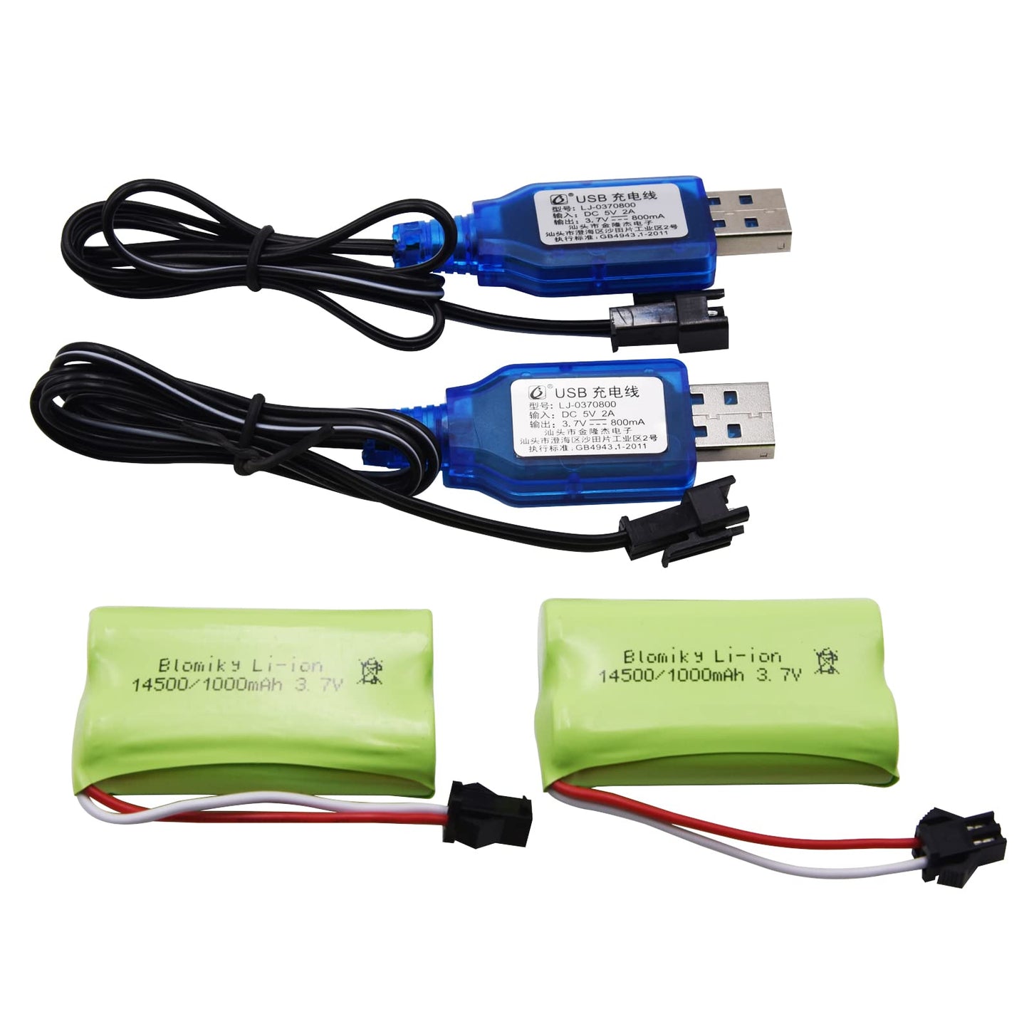 Blomiky 3.7V 1000mAh 2 Pack Lithium-ion Rechargeable Battery with SM2P Plug and Charger Cable for Remote Control Trucks / 813A B
