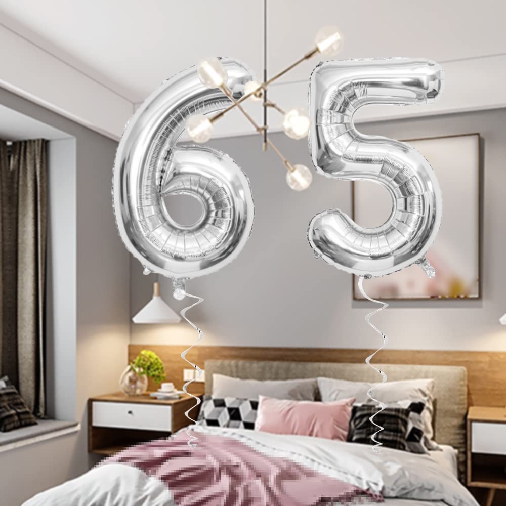 Maigendoo Jumbo 65 Number Balloon 40 Inch Large Digit Balloons Huge Helium Balloon Foil Mylar Balloon With Swirl Decorations For