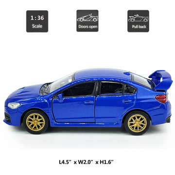 Impreza WRX STI Toy Car Racing Sports Diecast Model Car 1/36 Scale Metal Pull Back Vehicle, Doors Open, Zinc Alloy Casting, Boys