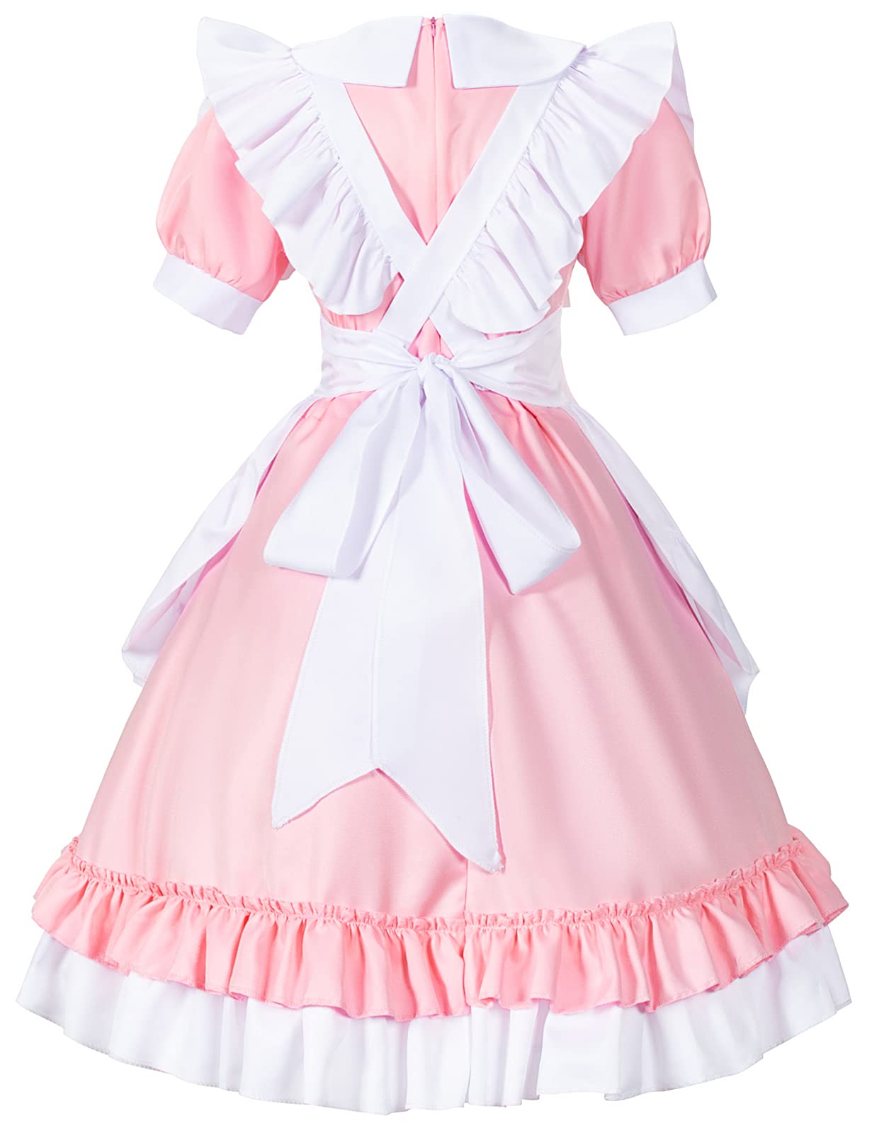 Girl Sweet Kawaii Costume Dress Anime French Maid Cosplay Furry Cat Ear Gloves Socks Set(Pink L)