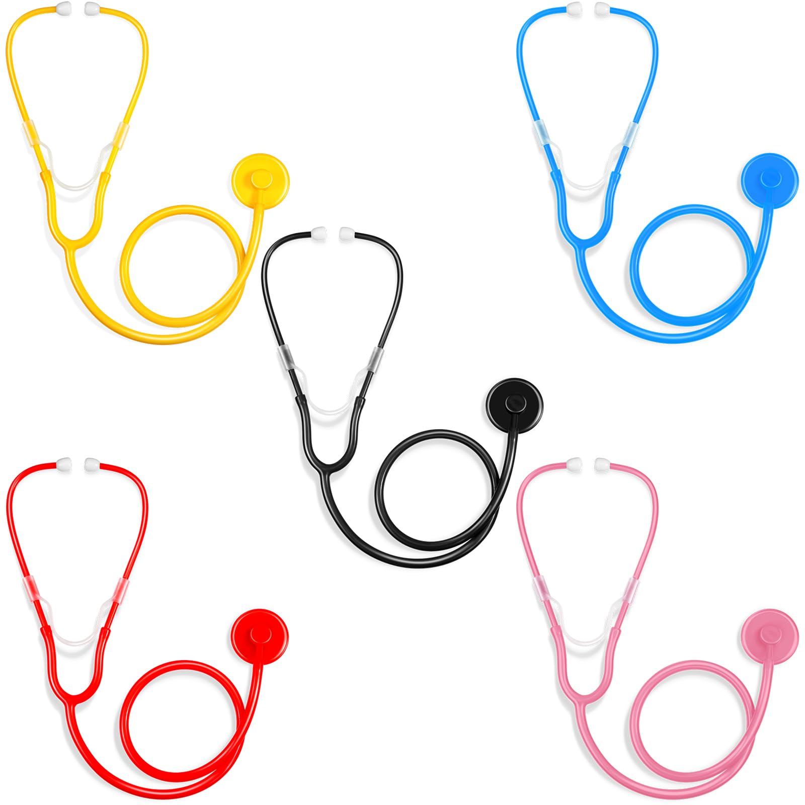 RoundFunny 5 Pack Boys Girls Kids Stethoscope Toy Disposable Plastic Stethoscope Real Working for Girls Boys Doctor Kit Role Pla