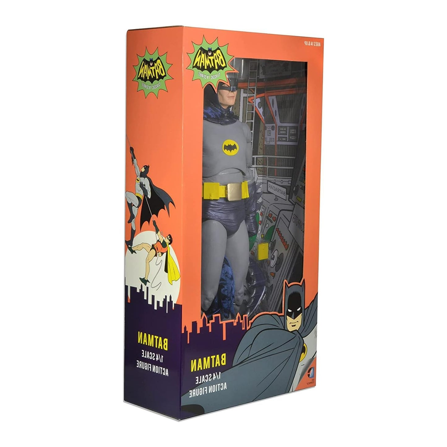 Neca Batman Adam West 18-Inch 1/4 Scale Action Figure with Packaging and Cartoon-Style Batcave for Kids Above the Age of 14