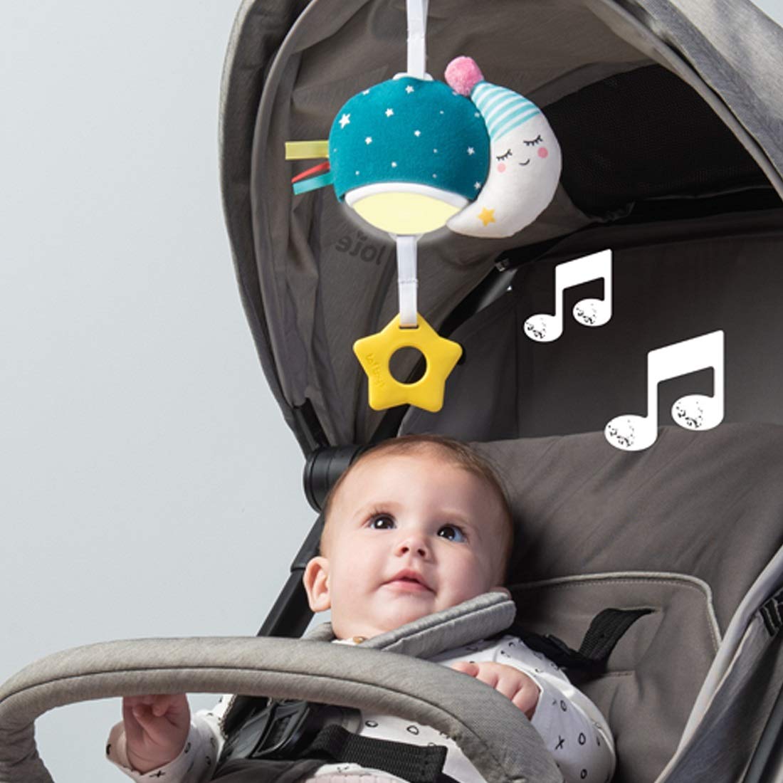 Taf Toys Musical Mini Moon Infant Toy - Pull Down Music & Lights, Teal, 1 Count, Model TAF12585, Perfect for Travel & Soothing Babies