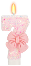 ElekFX Birthday Candle for Cake, 7 Candle - Pink Glitter with Bowknot, 2.76 inch Happy Birthday Candle, Cake Topper Decoration f
