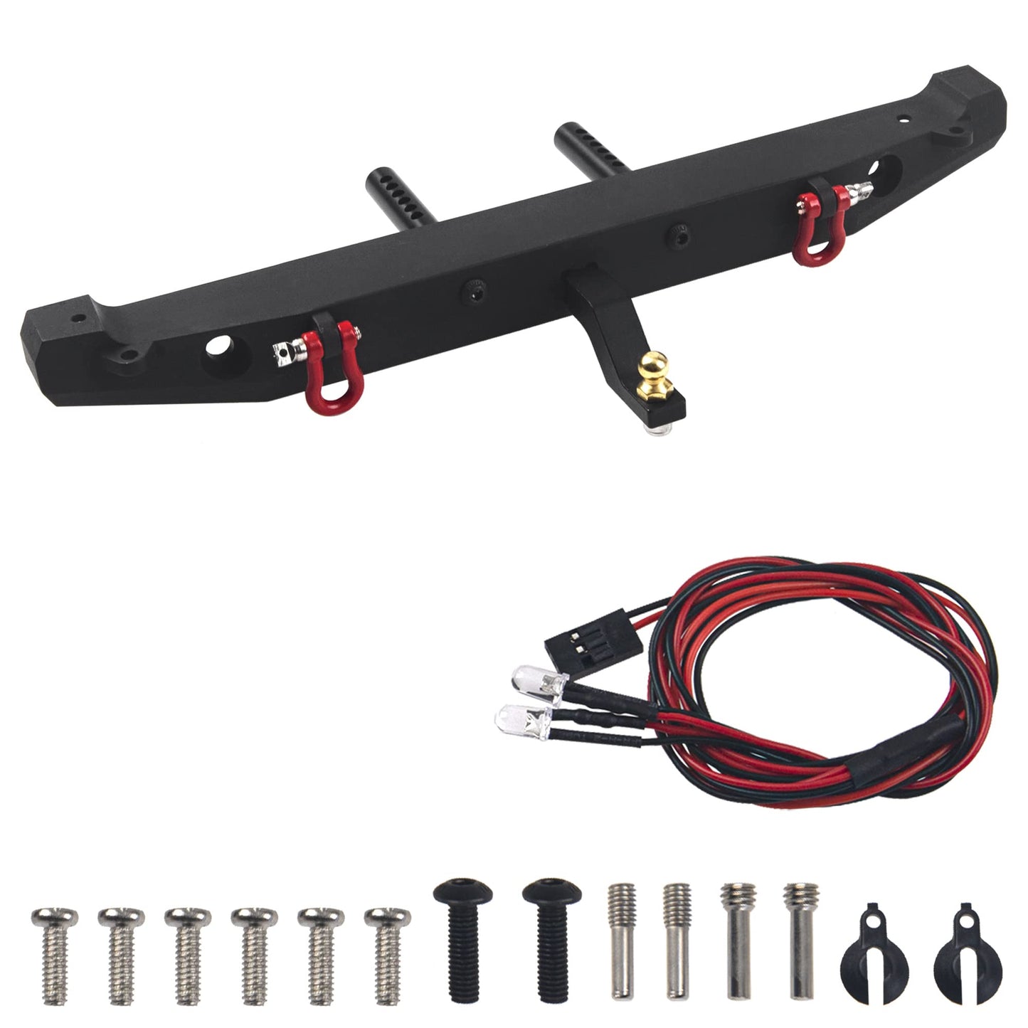 Vgoohobby RC Rear Bumper with Lights Shackles Trailer Hitch Compatible with Traxxas TRX-4 Axial SCX10 90046 90047 SCX10 II 1/10
