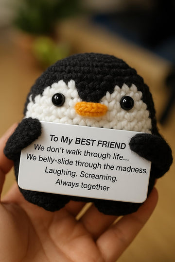 YACO STORE Funny Gifts For Bestie Birthday, Best Fun Friend Gifts For Women, Cool Handmade Crochet Mini Positive Penguin