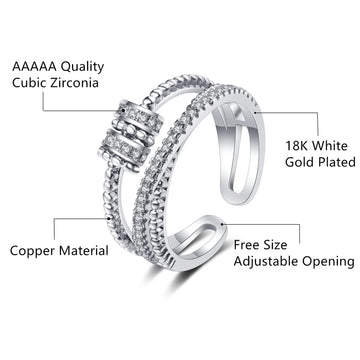 Anxiety Ring For Daughter, 18K White Gold Fidget Ring For Daughter From Mom To My Daughter Cubic Zirconia Adjustable Thumb Stres