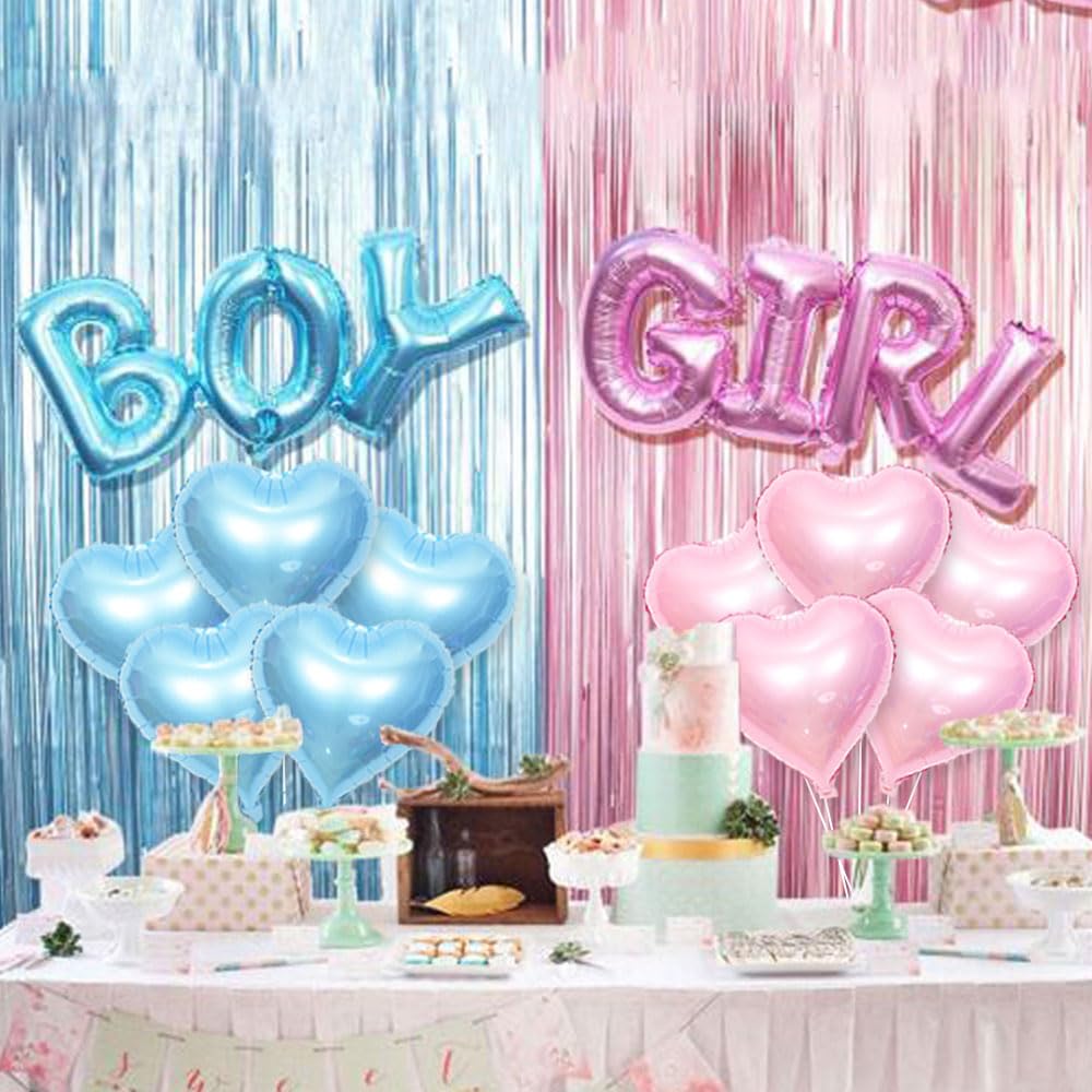 AnnoDeel 20pcs Blue Pink Heart Foil Balloons, 18inch Blue Heart Balloon and Pink heart Mylar Balloons for Love Heart Balloon Val