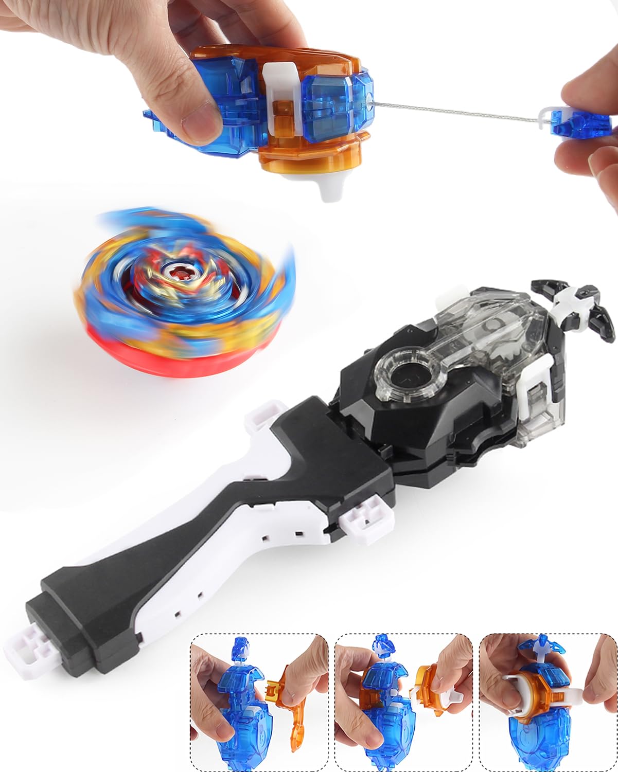 Desamvap Bey Battling Bay Blades and Launcher Toy Set 8 Metal Fusion Spinning Tops 2 Launchers 1 Grip Burst Tops Burst Gyro Comb