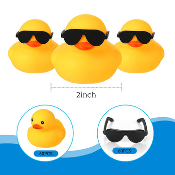 Chivao 60 Pcs Mini Rubber Duck In Bulk With 60 Sunglasses, Small Yellow Rubber Duck Gifts Bath Float Bathtub Toys Tiny Ducks For Holiday Cruise Baby Shower Decoration Birthday Party Favors Supplies