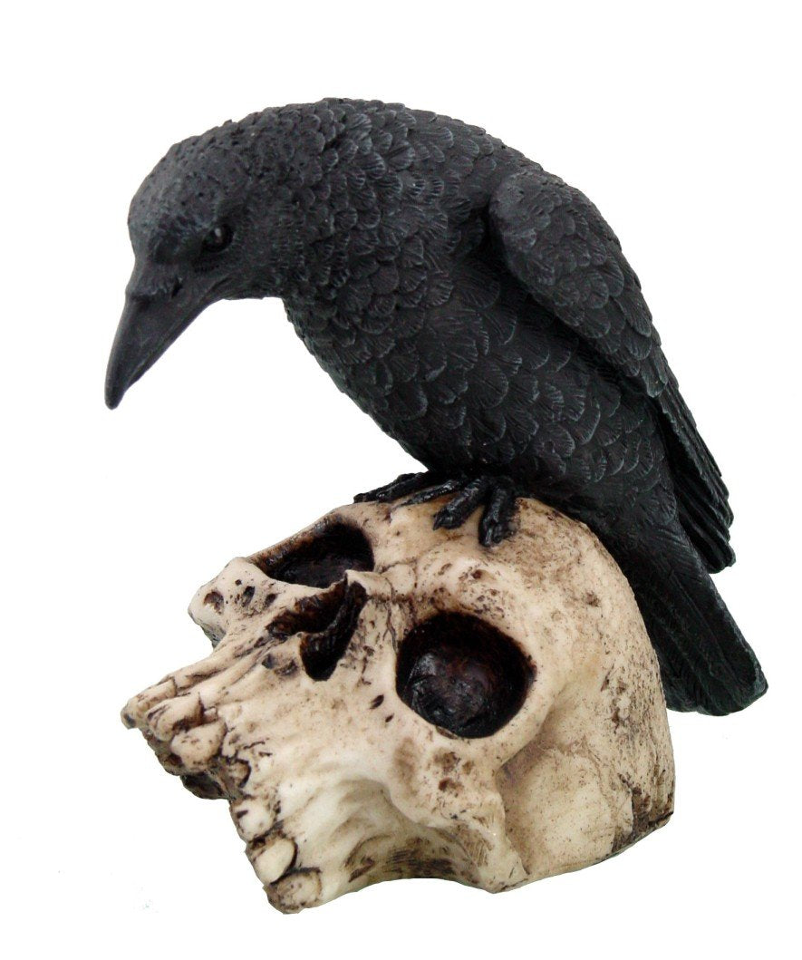 PTC 5 Inch Halloween Black Raven on Skeleton Skull Statue Figurine