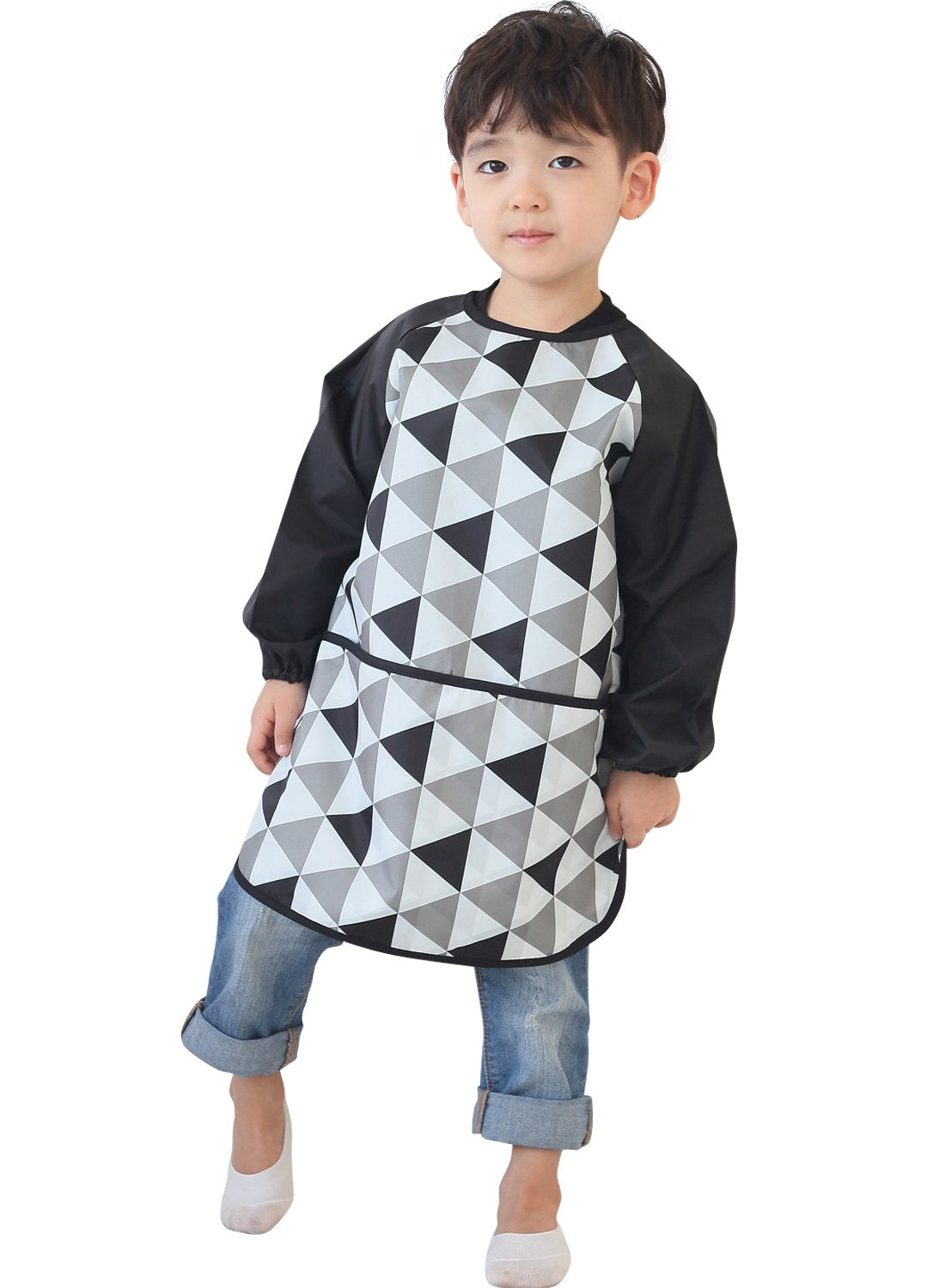 Plie Waterproof Kids Art Smocks 37 Colors (Age 1-10, S-Xxl Size), Black Triangle (21-M)