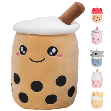 MMguai 14 inch Cute Big Boba Tea Plush Soft Hugging Pillow,Large Brown Pearl Milk Tea Stuffed Animals Toy for Girls Boys Birthda