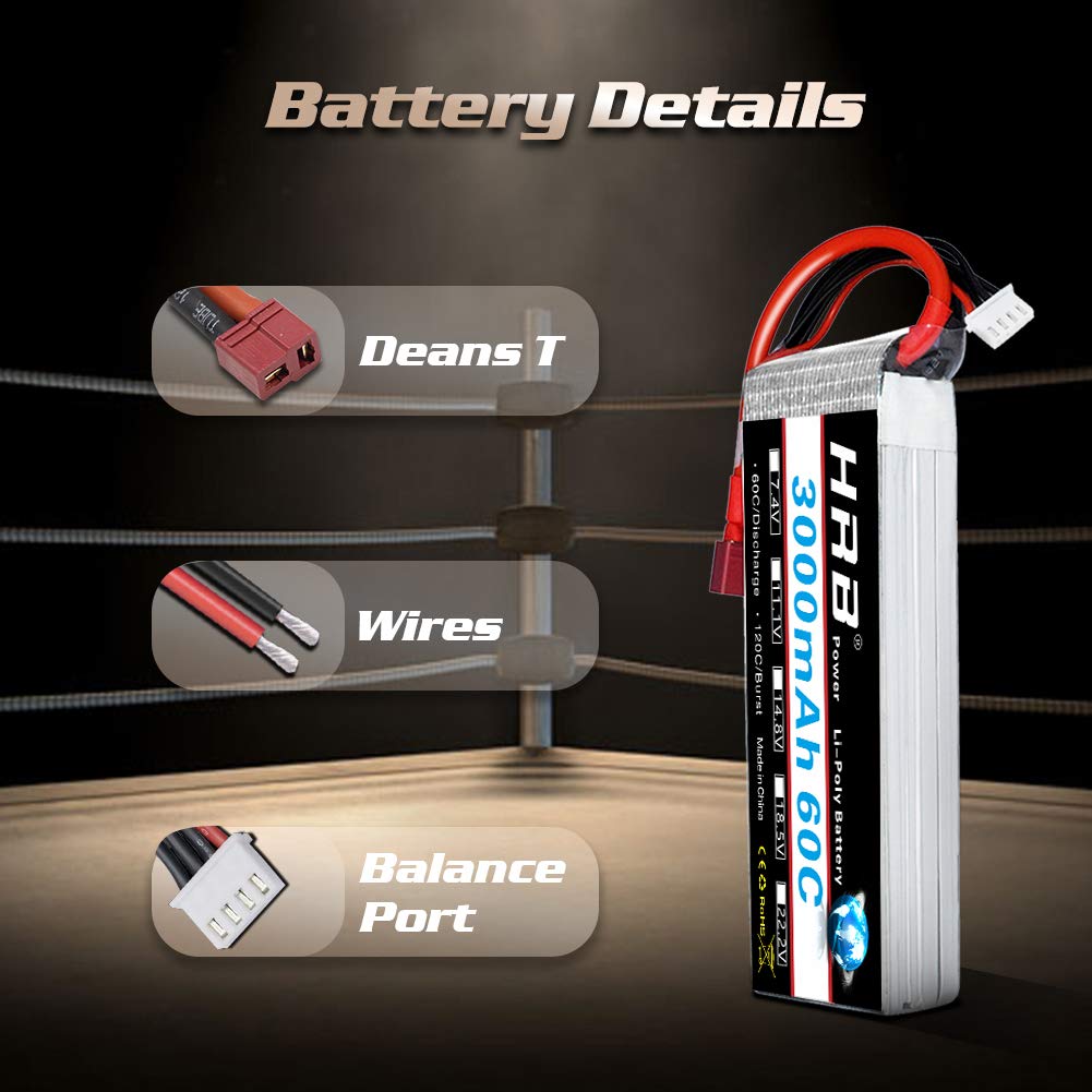 HRB 4S Lipo Battery 3000mAh 14.8V 60C RC Lipo Battery Compatible with RC Car Truck Quadcopter Airplane Helicopter Boat