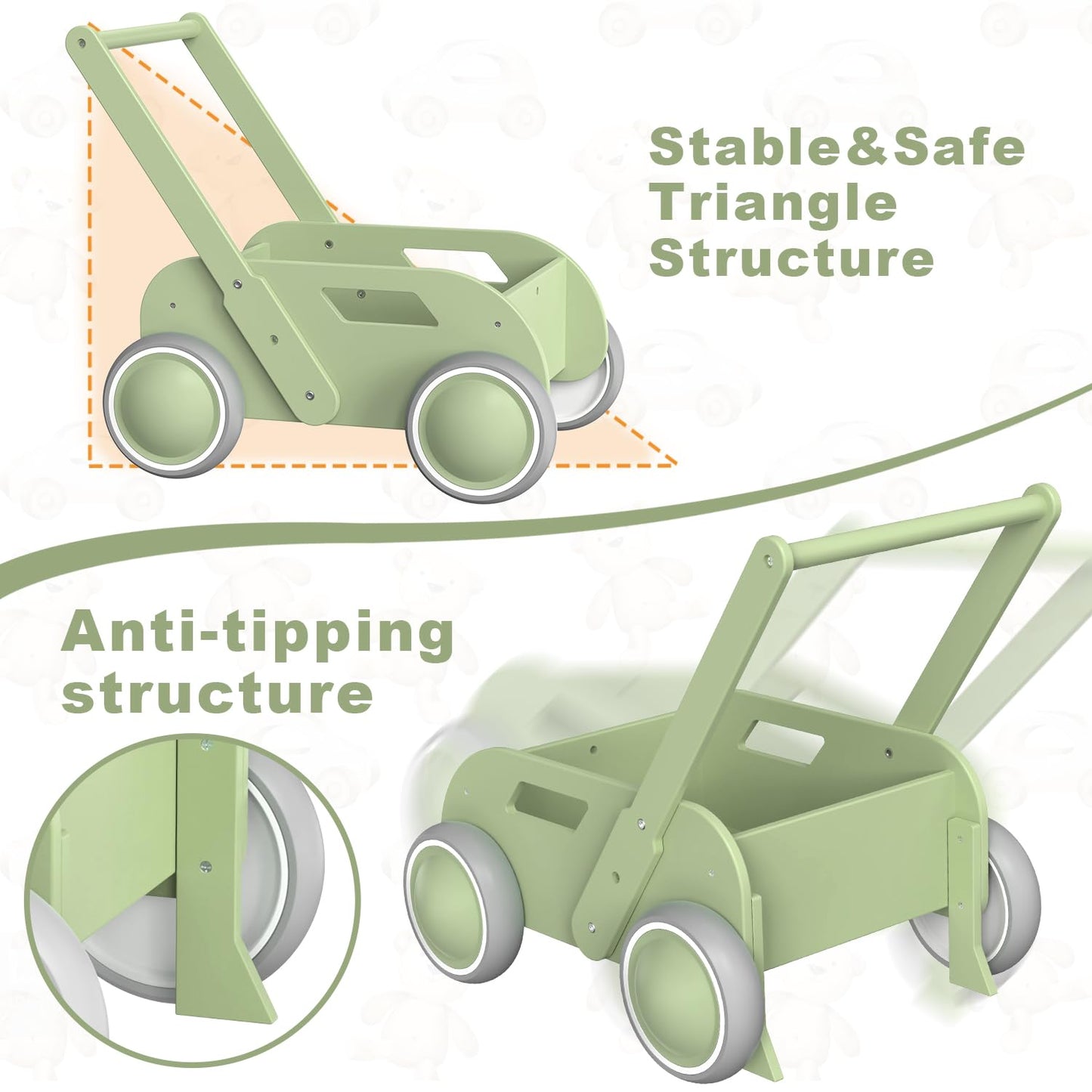 Wooden Baby Walker For Infants To Toddler, Baby Push Walker With Wheels For Boys Girls, Toys Gift For Birthday Christmas New Yea
