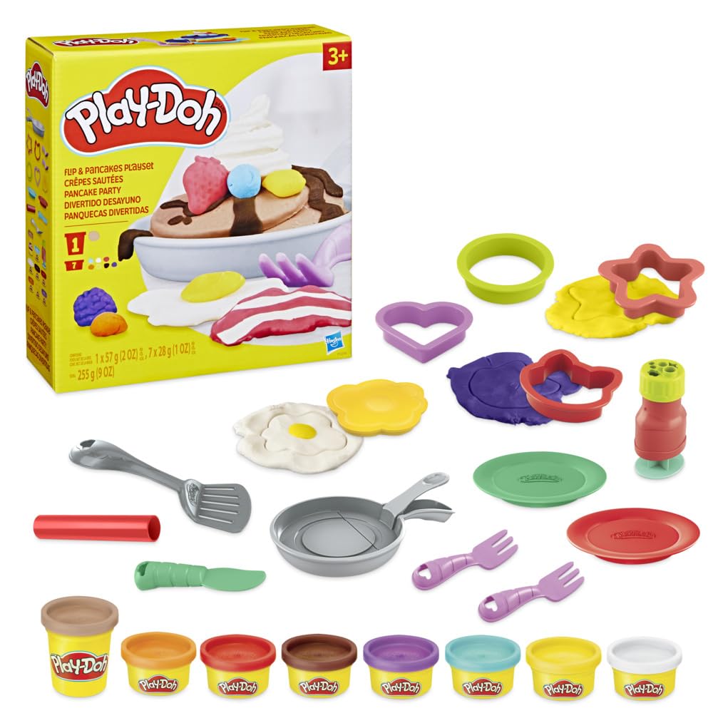 Play-Doh Kitchen Creations Flip 'N Pancakes Set With 14 Accessories & 8 Cans, Back To School Class Room Supplies, Food & Cooking Toys For Kids, Preschool Toys, Ages 3+