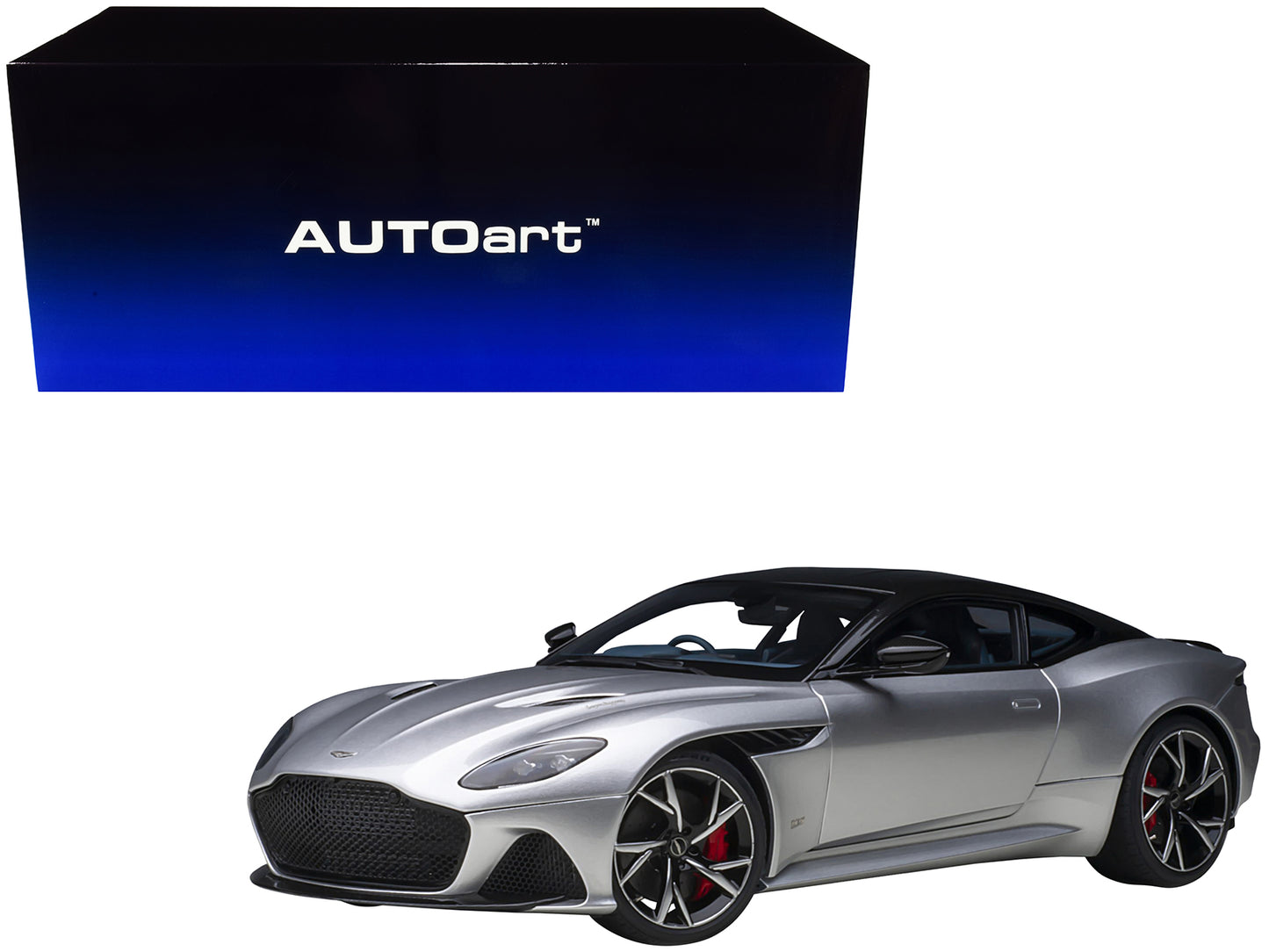 Aston Martin Dbs Superleggera Rhd (Right Hand Drive) Lightning Silver Metallic With Carbon Top 1/18 Model Car By Autoart