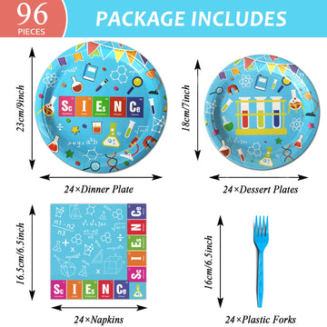 Wiooffen 96 Pcs Science Party Party Supplies Pack Mad Scientist Party Tableware Set Party Decorations Little Scientist Birthday