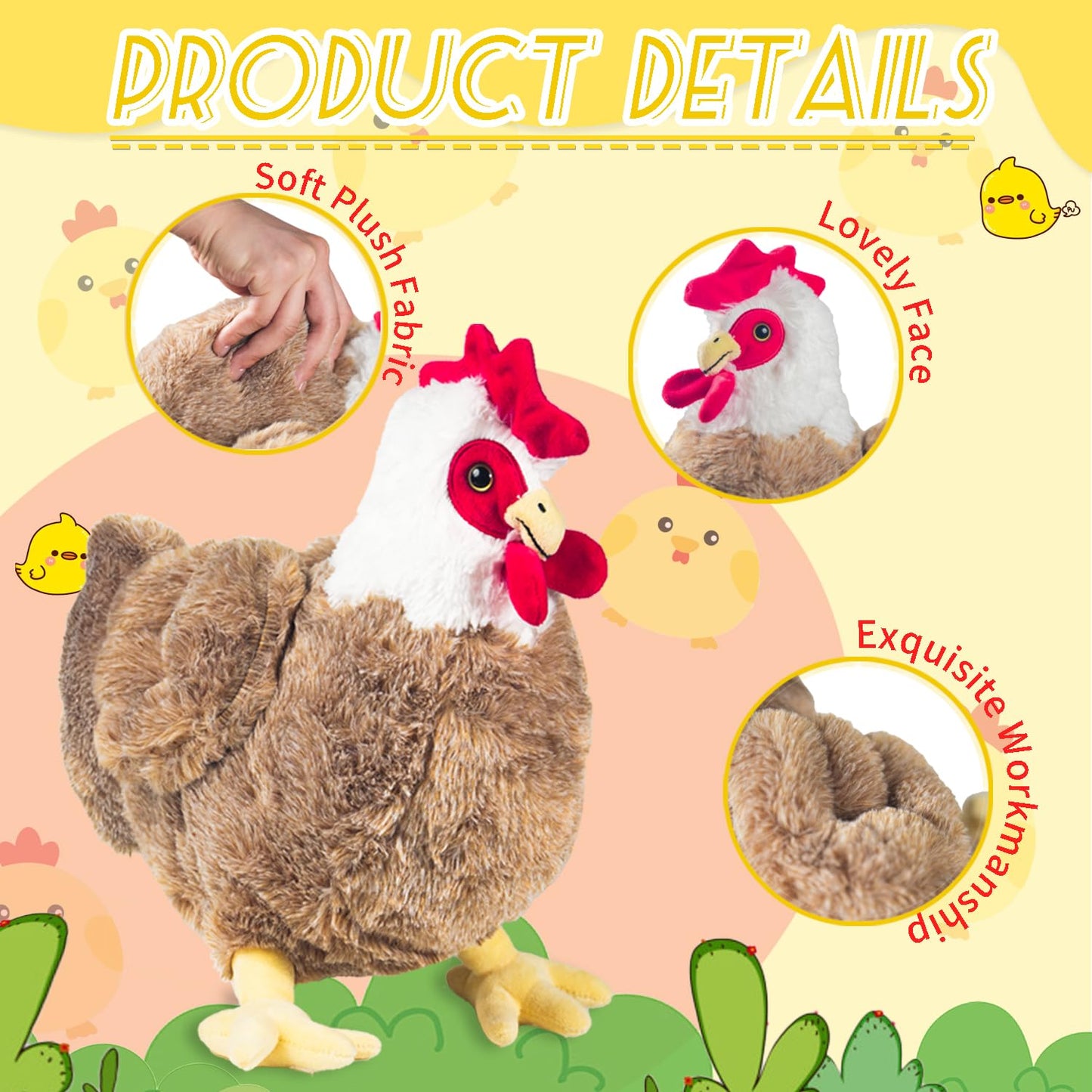 Youthfuljive 9 In 1 Chicken Stuffed Animal, Chicken Plush Stuffed Animal Chicken Toys Egg Laying Hen With Zippered Belly, Baby C