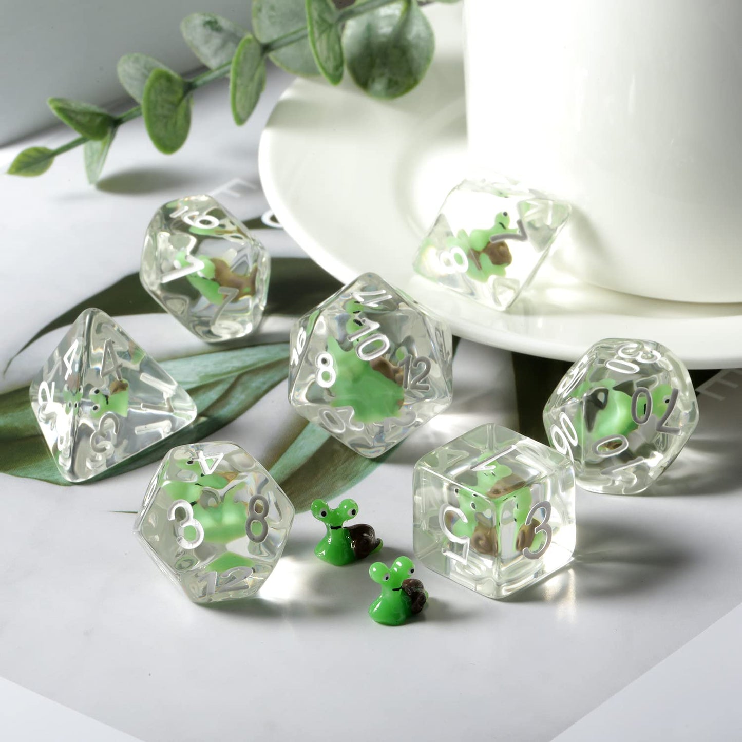 Snail Dice Set DND, DNDND Resin 7 D&D Die with Velvet Bag for Dungeons and Dragons D&D Rolling Games and Tabletop Games(Green Sn